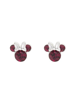 Minnie Mouse Birthstone Jewelry, Silver Plated Crystal Stud Earrings for Women and Girls