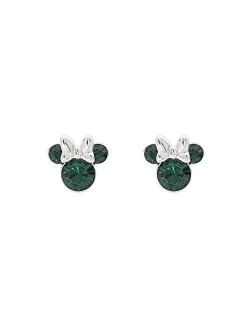 Minnie Mouse Birthstone Jewelry, Silver Plated Crystal Stud Earrings for Women and Girls