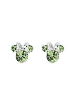 Minnie Mouse Birthstone Jewelry, Silver Plated Crystal Stud Earrings for Women and Girls