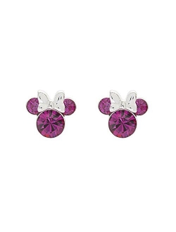 Minnie Mouse Birthstone Jewelry, Silver Plated Crystal Stud Earrings for Women and Girls