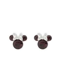 Minnie Mouse Birthstone Jewelry, Silver Plated Crystal Stud Earrings for Women and Girls