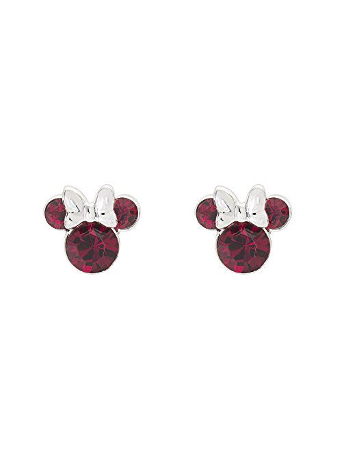 Disney Minnie Mouse Birthstone Jewelry, Silver Plated Crystal Stud Earrings for Women and Girls