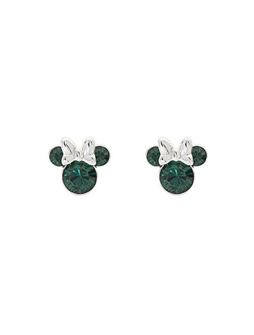 Disney Minnie Mouse Birthstone Jewelry, Silver Plated Crystal Stud Earrings for Women and Girls