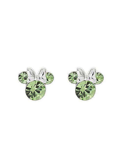 Disney Minnie Mouse Birthstone Jewelry, Silver Plated Crystal Stud Earrings for Women and Girls