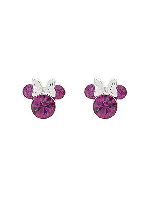 Disney Minnie Mouse Birthstone Jewelry, Silver Plated Crystal Stud Earrings for Women and Girls