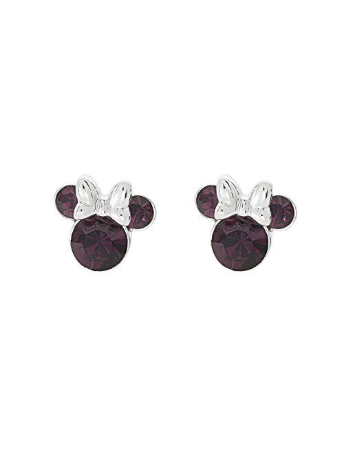 Disney Minnie Mouse Birthstone Jewelry, Silver Plated Crystal Stud Earrings for Women and Girls