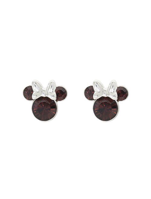 Disney Minnie Mouse Birthstone Jewelry, Silver Plated Crystal Stud Earrings for Women and Girls