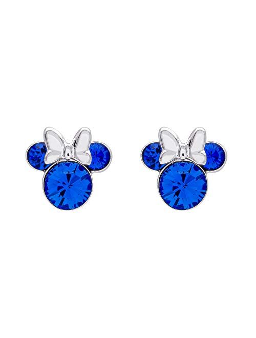 Disney Minnie Mouse Birthstone Jewelry, Silver Plated Crystal Stud Earrings for Women and Girls