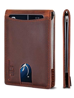 SERMAN BRANDS RFID Blocking Slim Bifold Genuine Leather Minimalist Front Pocket Wallets for Men with Money Clip