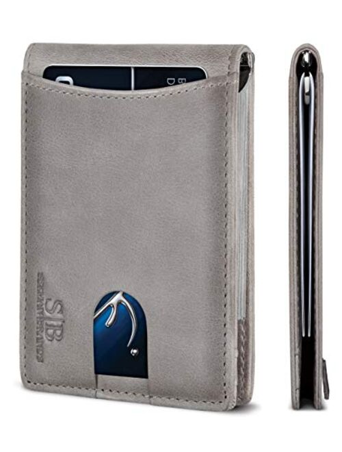 SERMAN BRANDS RFID Blocking Slim Bifold Genuine Leather Minimalist Front Pocket Wallets for Men with Money Clip