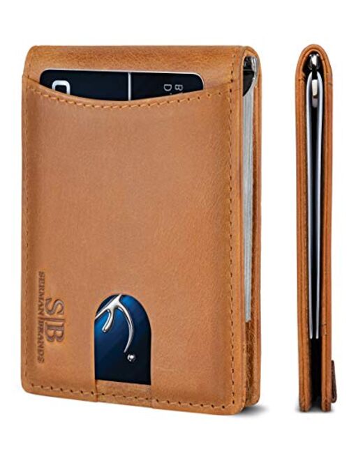 SERMAN BRANDS RFID Blocking Slim Bifold Genuine Leather Minimalist Front Pocket Wallets for Men with Money Clip