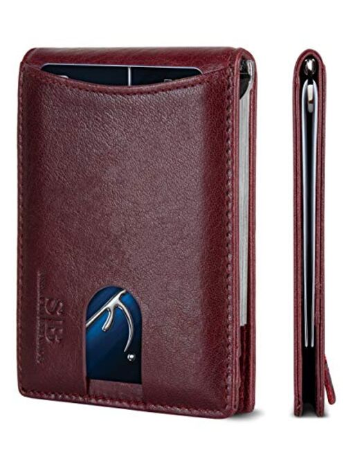 SERMAN BRANDS RFID Blocking Slim Bifold Genuine Leather Minimalist Front Pocket Wallets for Men with Money Clip