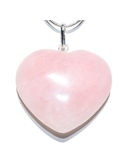 Zenergy Gems Charged Natural Himalayan Gemstone Crystal Puffy Heart Pendant Necklace + 20" Silver Chain + Selenite Charging Heart [Included]