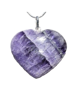 Zenergy Gems Charged Natural Himalayan Gemstone Crystal Puffy Heart Pendant Necklace + 20" Silver Chain + Selenite Charging Heart [Included]