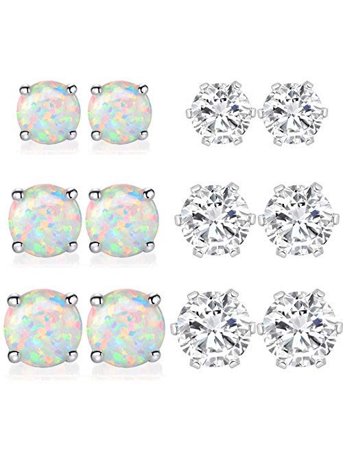 Cubic Zirconia Opal Stud Earrings Hypoallergenic for Sensitive Ears