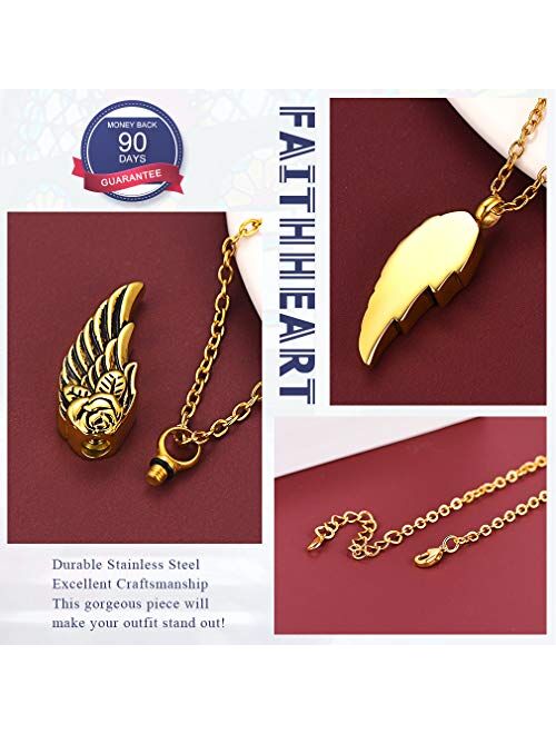 FaithHeart Cremation Urn Necklace, Women Men Stainless Steel/Gold Plated Memento Jewelry, Pet Ashes/Perfume/Pill Keepsake Waterproof Pendant Necklace for Memory- Customiz