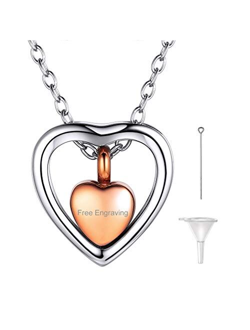 FaithHeart Cremation Urn Necklace, Women Men Stainless Steel/Gold Plated Memento Jewelry, Pet Ashes/Perfume/Pill Keepsake Waterproof Pendant Necklace for Memory- Customiz