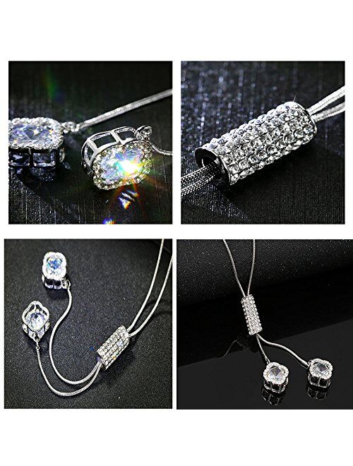 Z-Jeris Women's Crystal Flower Jewelry Tassel Pendant Long Chain Necklace