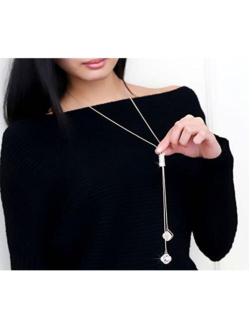 Z-Jeris Women's Crystal Flower Jewelry Tassel Pendant Long Chain Necklace