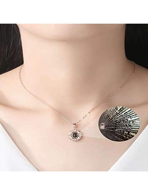 Hantaostyle I Love You Necklace, 925 Silver 100 Languages Projection Necklaces Mother's Day Jewelry Gifts Pendant Loving Memory Collarbone Necklace for Women