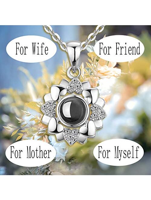 Hantaostyle I Love You Necklace, 925 Silver 100 Languages Projection Necklaces Mother's Day Jewelry Gifts Pendant Loving Memory Collarbone Necklace for Women