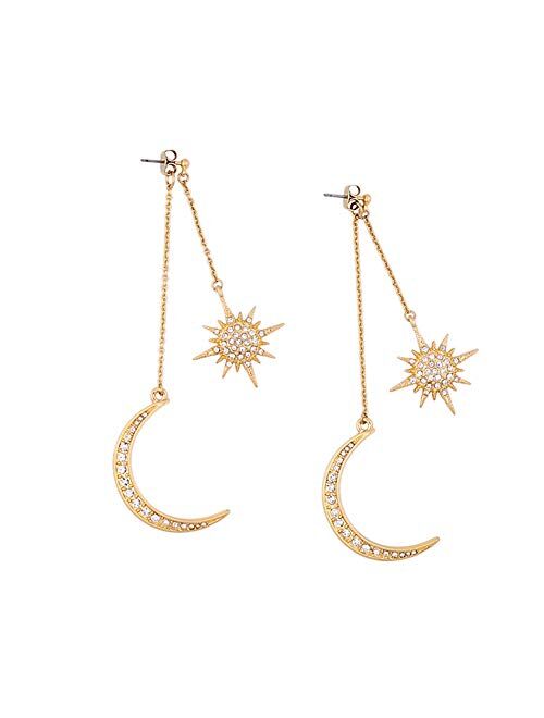 Exaggerated Luxury Sun Moon Stars Drop Earrings Rhinestone Punk Earrings for Women Jewelry Golden Boho Vintage Earrings