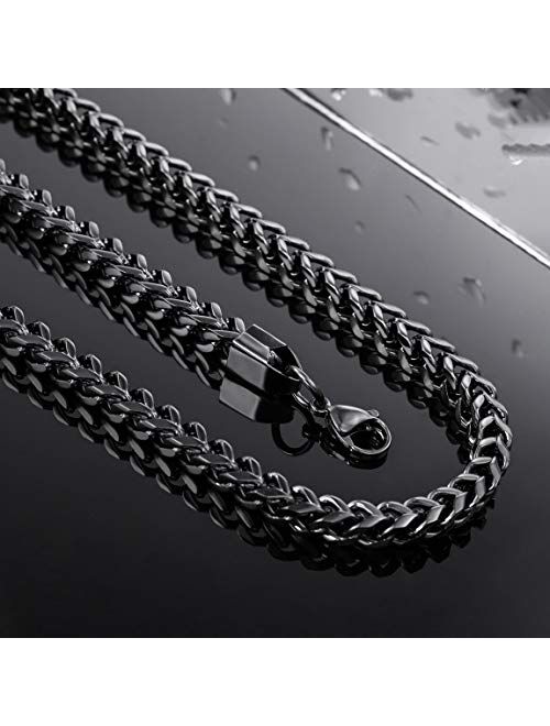 INBLUE 6MM Wide Chain Necklace for Men Women Boys Girls Stainless Steel Cuban Link Chain Necklaces Water Resistant Thick Metal Foxtail Chains (3 Colors - Silver Black Gol