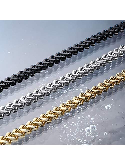 INBLUE 6MM Wide Chain Necklace for Men Women Boys Girls Stainless Steel Cuban Link Chain Necklaces Water Resistant Thick Metal Foxtail Chains (3 Colors - Silver Black Gol