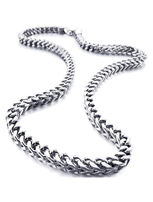 INBLUE 6MM Wide Chain Necklace for Men Women Boys Girls Stainless Steel Cuban Link Chain Necklaces Water Resistant Thick Metal Foxtail Chains (3 Colors - Silver Black Gol