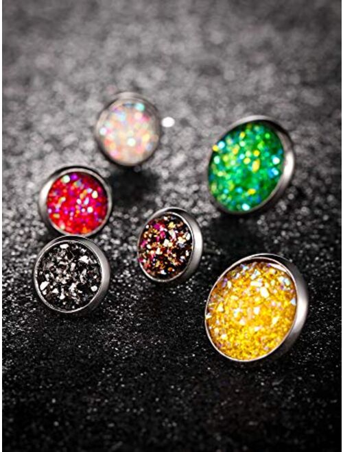 20 Pairs Round Stud Earrings Stainless Steel Druzy Studs Earrings Set Anti-sensitive Fits Women Girls, 8 mm and 12 mm