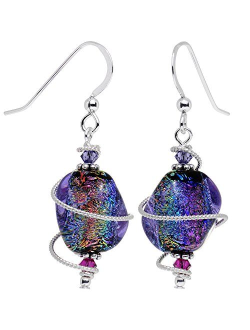 Body Candy Handcrafted 925 Silver Purple Dichroic Drop Dangle Earrings Created with Swarovski Crystals