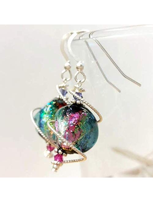 Body Candy Handcrafted 925 Silver Purple Dichroic Drop Dangle Earrings Created with Swarovski Crystals