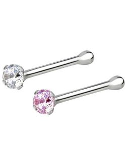 Forbidden Body Jewelry Nose Rings Sterling Silver Micro Nose Stud CZ Simulated Diamond, 1.5 mm Crystal 22g