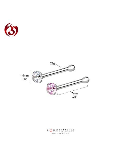 Forbidden Body Jewelry Nose Rings Sterling Silver Micro Nose Stud CZ Simulated Diamond, 1.5 mm Crystal 22g