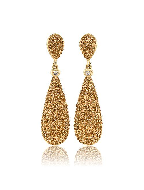 Moonstruck Costume Jewelry Women's Champagne Diamond Golden Dangle Drop Earrings