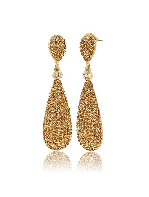 Moonstruck Costume Jewelry Women's Champagne Diamond Golden Dangle Drop Earrings