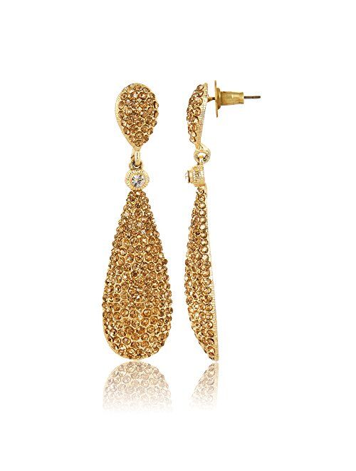 Moonstruck Costume Jewelry Women's Champagne Diamond Golden Dangle Drop Earrings