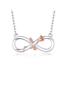 BlingGem Necklaces for Women 925 Sterling Silver Infinity Rose Dainty Necklace Rose Gold Plated Flower Pendant Love Jewelry Gift for Women 19 Inches