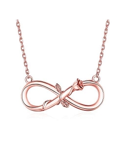 BlingGem Necklaces for Women 925 Sterling Silver Infinity Rose Dainty Necklace Rose Gold Plated Flower Pendant Love Jewelry Gift for Women 19 Inches