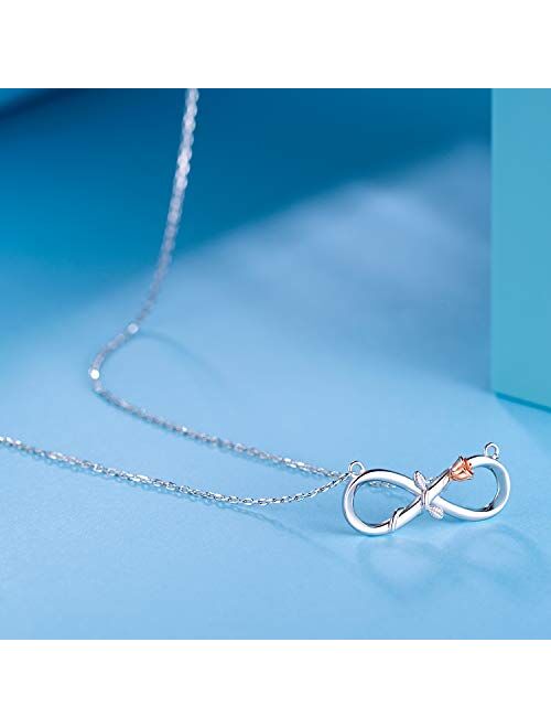 BlingGem Necklaces for Women 925 Sterling Silver Infinity Rose Dainty Necklace Rose Gold Plated Flower Pendant Love Jewelry Gift for Women 19 Inches