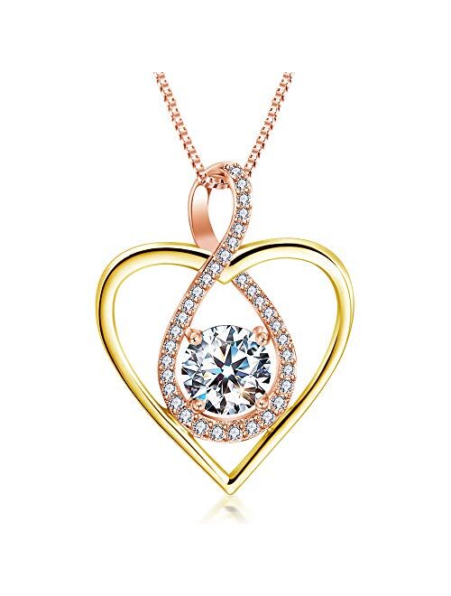 Heart Necklace-14k Gold Plated Infinity Necklace-5A Cubic Zirconia Heart Pendant Necklace-Women Jewelry Necklaces for Women