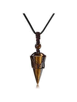 Top Plaza 6 Facet Reiki Healing Crystal Stone Pointed Pendant Necklaces Adjustable Natural Gemstone Necklace Reiki Quartz Jewelry for Women Men