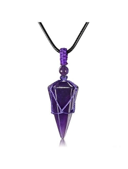 Top Plaza 6 Facet Reiki Healing Crystal Stone Pointed Pendant Necklaces Adjustable Natural Gemstone Necklace Reiki Quartz Jewelry for Women Men