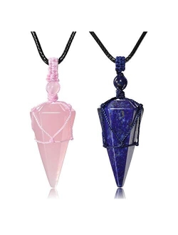 Top Plaza 6 Facet Reiki Healing Crystal Stone Pointed Pendant Necklaces Adjustable Natural Gemstone Necklace Reiki Quartz Jewelry for Women Men