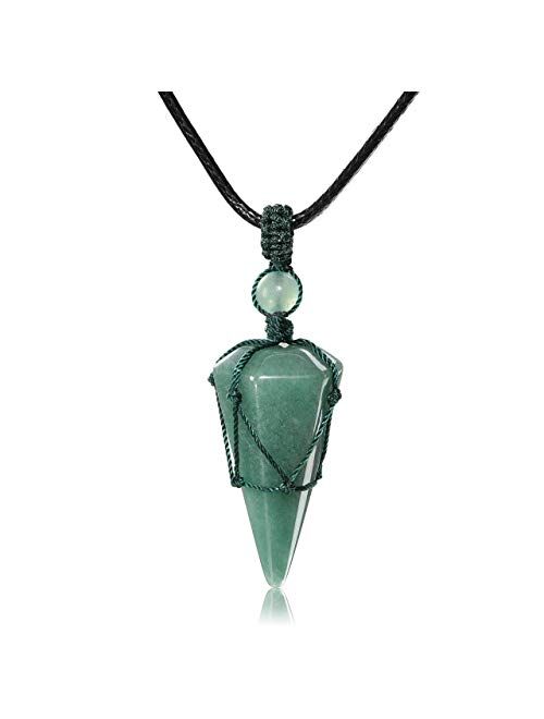 Top Plaza 6 Facet Reiki Healing Crystal Stone Pointed Pendant Necklaces Adjustable Natural Gemstone Necklace Reiki Quartz Jewelry for Women Men