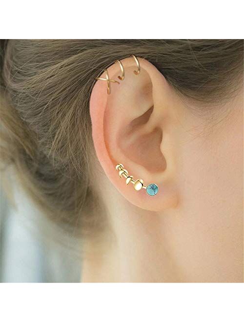 Moon Phase Ear Cuffs Hoop Climber Earrings for Women Fashion Statement Turquoise Earrings Girls Christmas Gifts