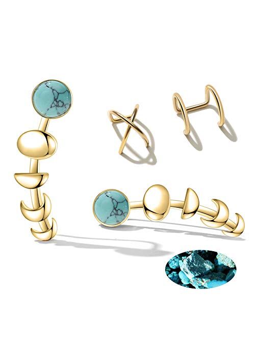 Moon Phase Ear Cuffs Hoop Climber Earrings for Women Fashion Statement Turquoise Earrings Girls Christmas Gifts