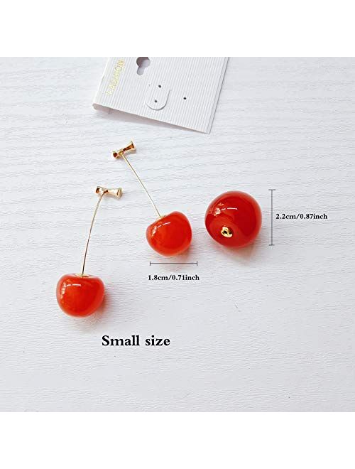 ONEYIM 3D Red Cherry Drop Earrings Cute Fruit Gold Dangle Earrings Charm Jewelry Gift Earrings for Women Girls