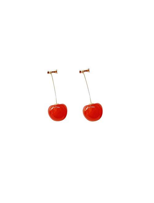 ONEYIM 3D Red Cherry Drop Earrings Cute Fruit Gold Dangle Earrings Charm Jewelry Gift Earrings for Women Girls