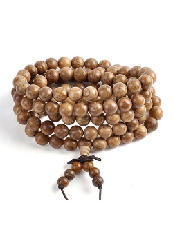 Top Plaza Unisex 108 Natural Wood 6mm 8mm Beads Bracelet Buddhist Rosary Mala Necklace(8mm Sandalwood Duobao)